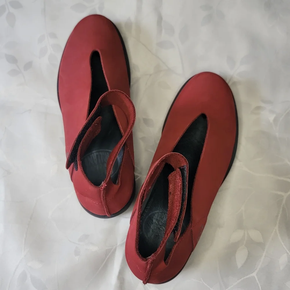 Loints‎ Of Holland Dark Red Leather Ankle Strap Comfort Wedge Shoes Size 7.5